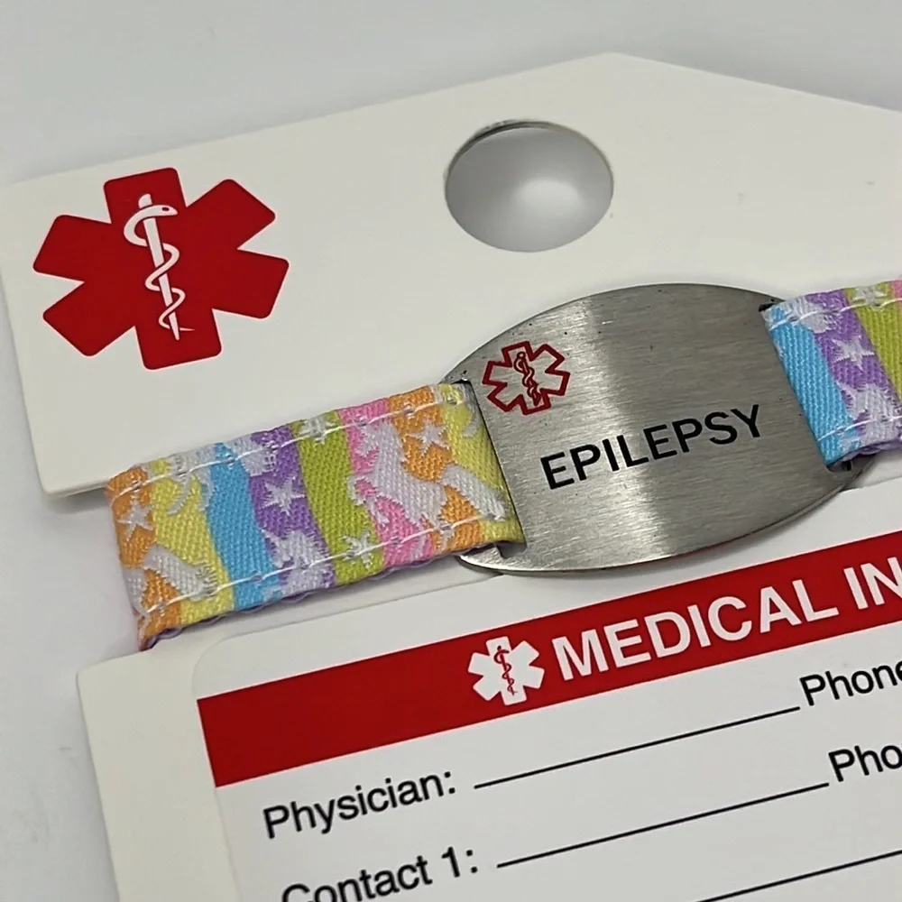Medical ID Bracelet Epilepsy‎ Unicorn Multi Color Bracelet with Medical Card